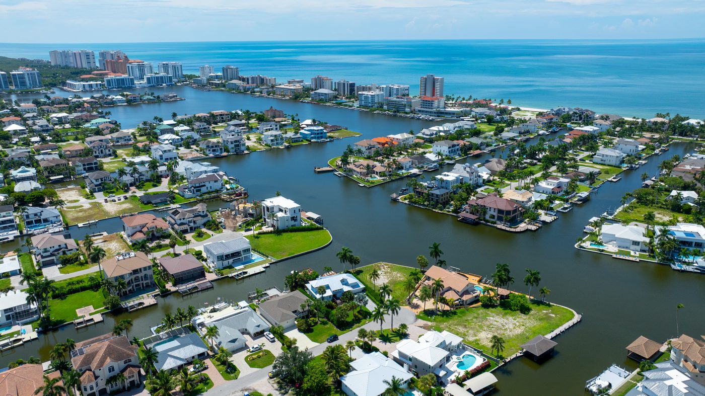 Aerial drone photo of Naples waterfront