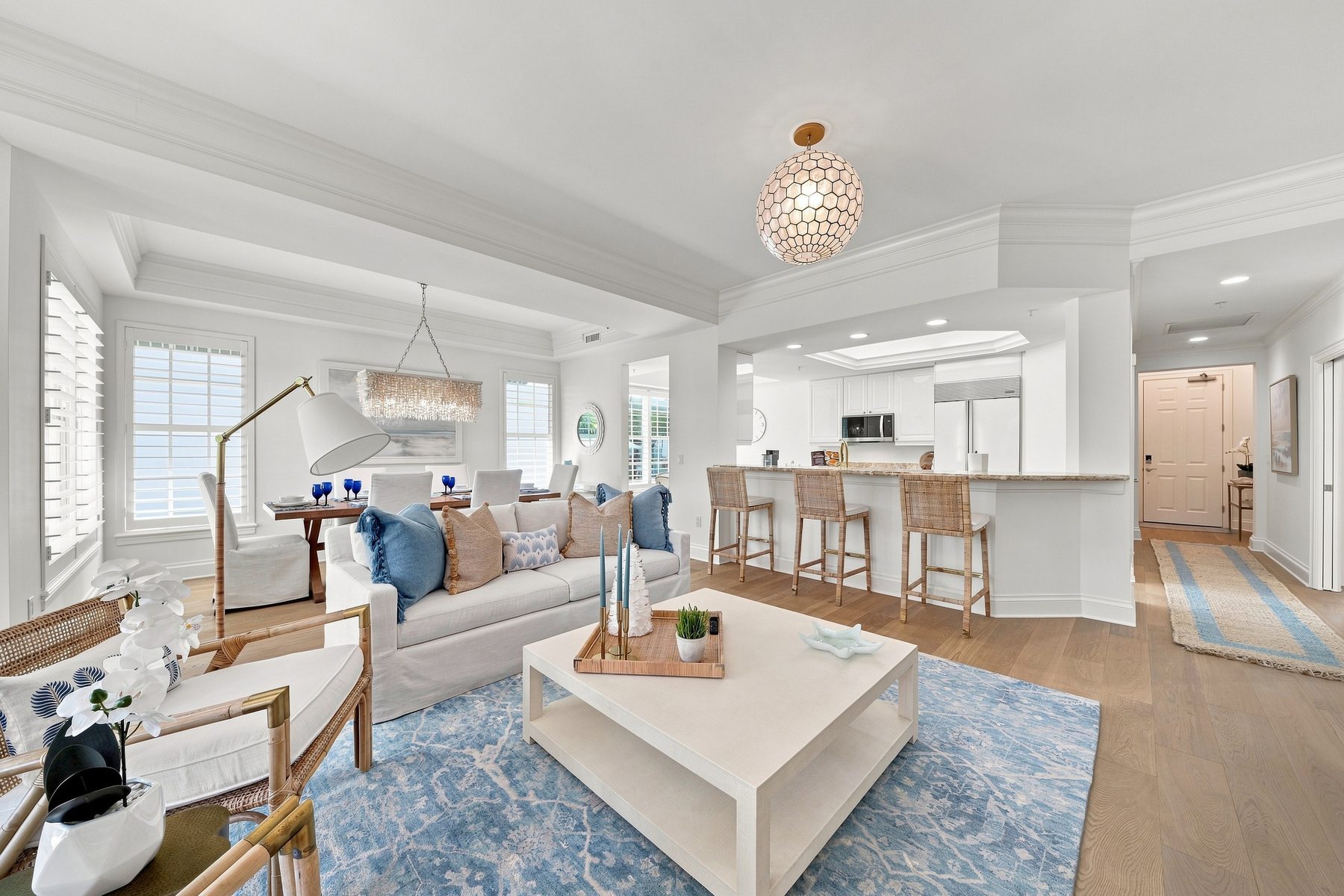 Bright living room and kitchen